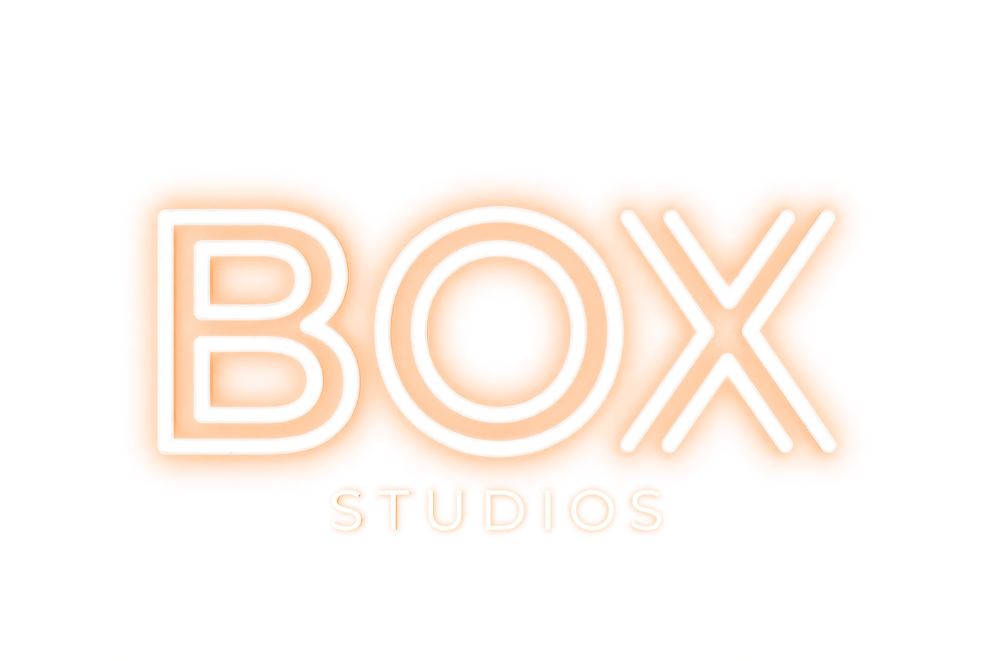 BOX Studios in warm white neon